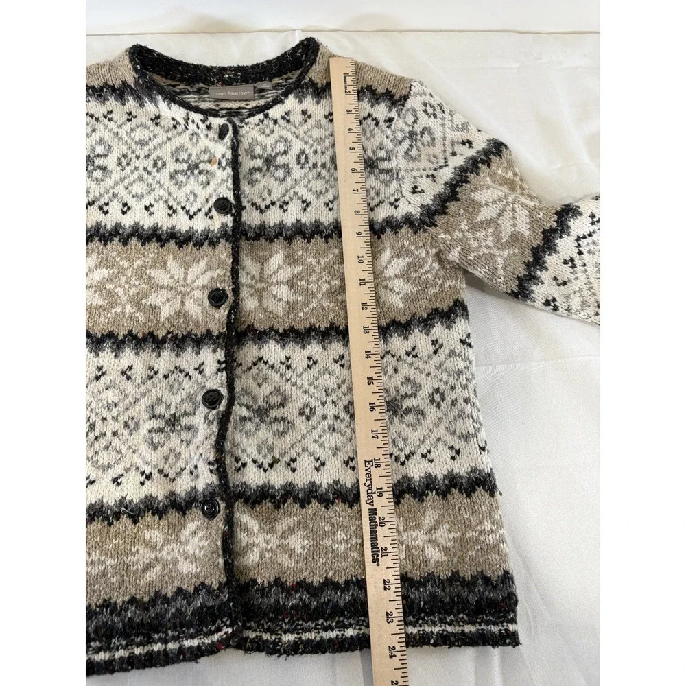 Croft & Barrow Women's Vintage Button Up Sweater Brown White Pattern Striped Med